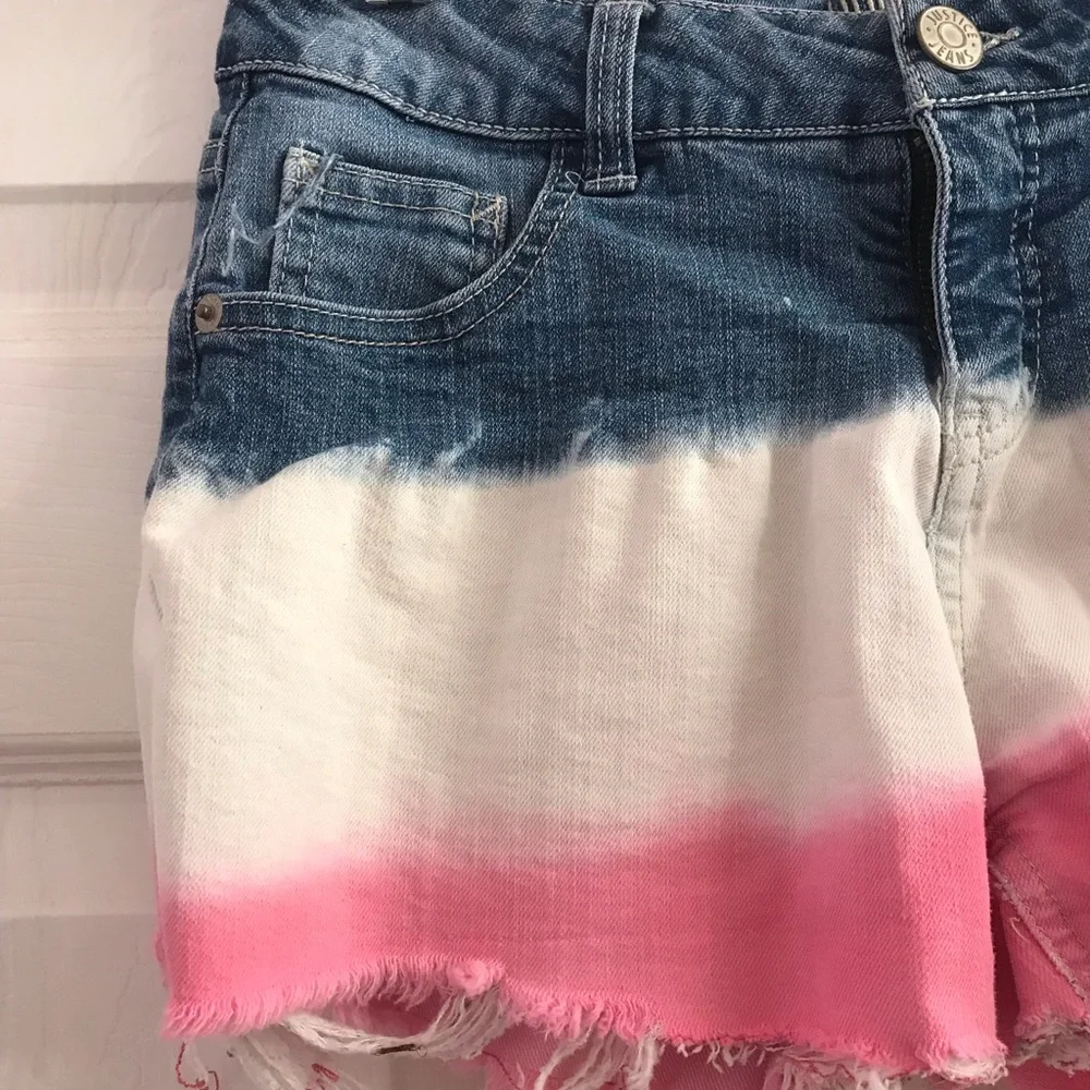 Justice Girls White Pink & Blue Cutoff jean Shorts 16